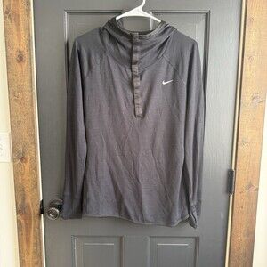 Nike Running Womens Dri-Fit Hoodie Pullover  Snap Button Funnel Neck Large